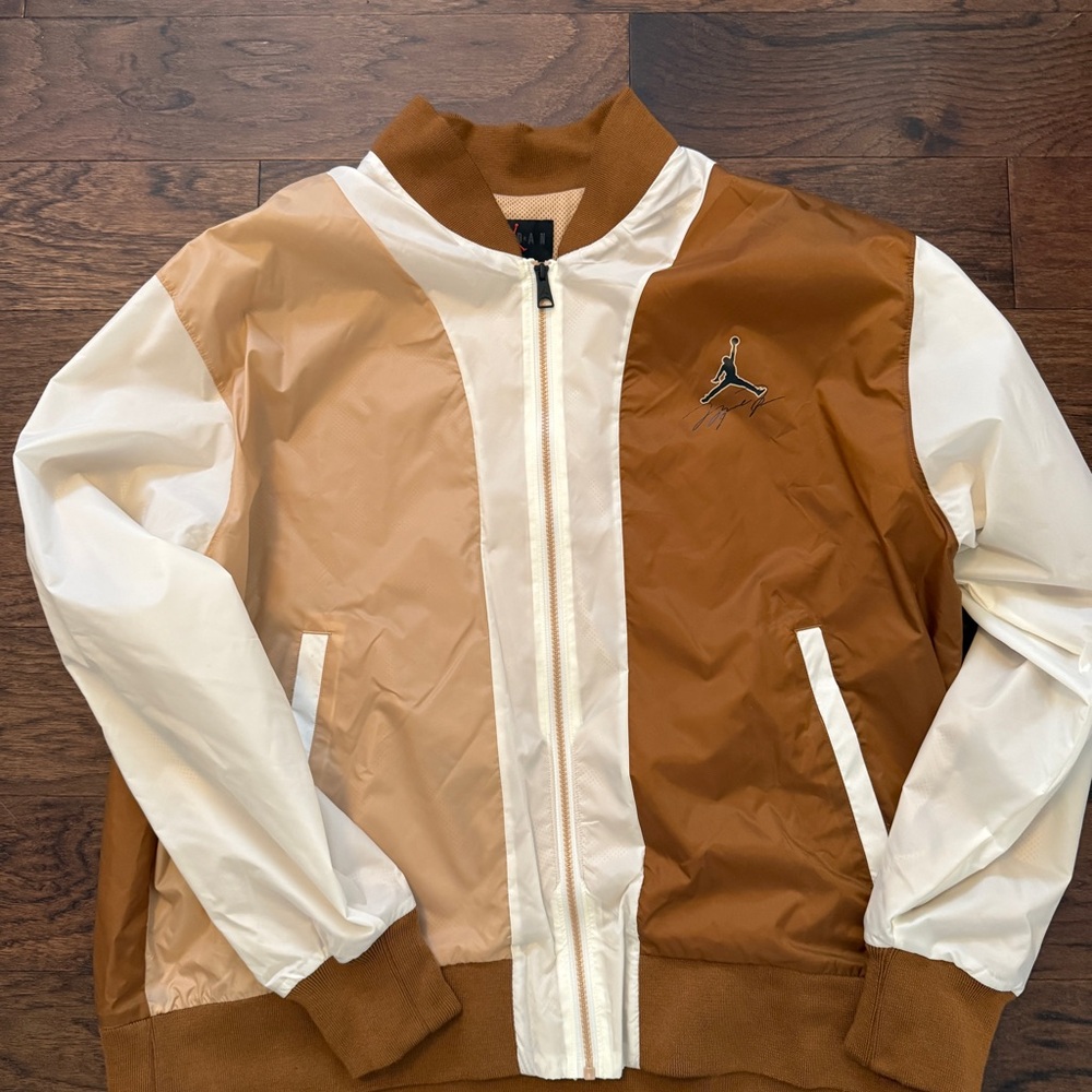 Jordan Men's Tan and White Varsity Jacket